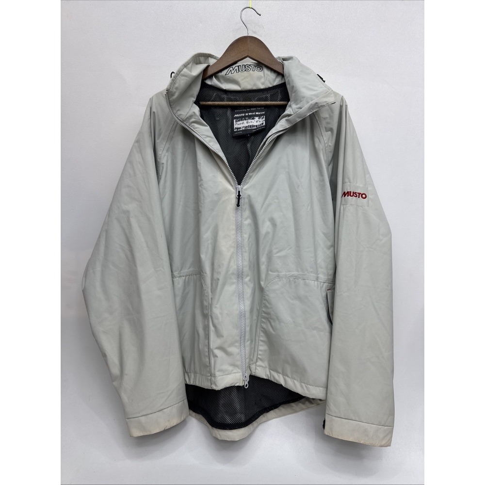 Musto Jacket Mens L Beige Full Zip Ripstop Waterproof Hooded Sailing Rain Coat